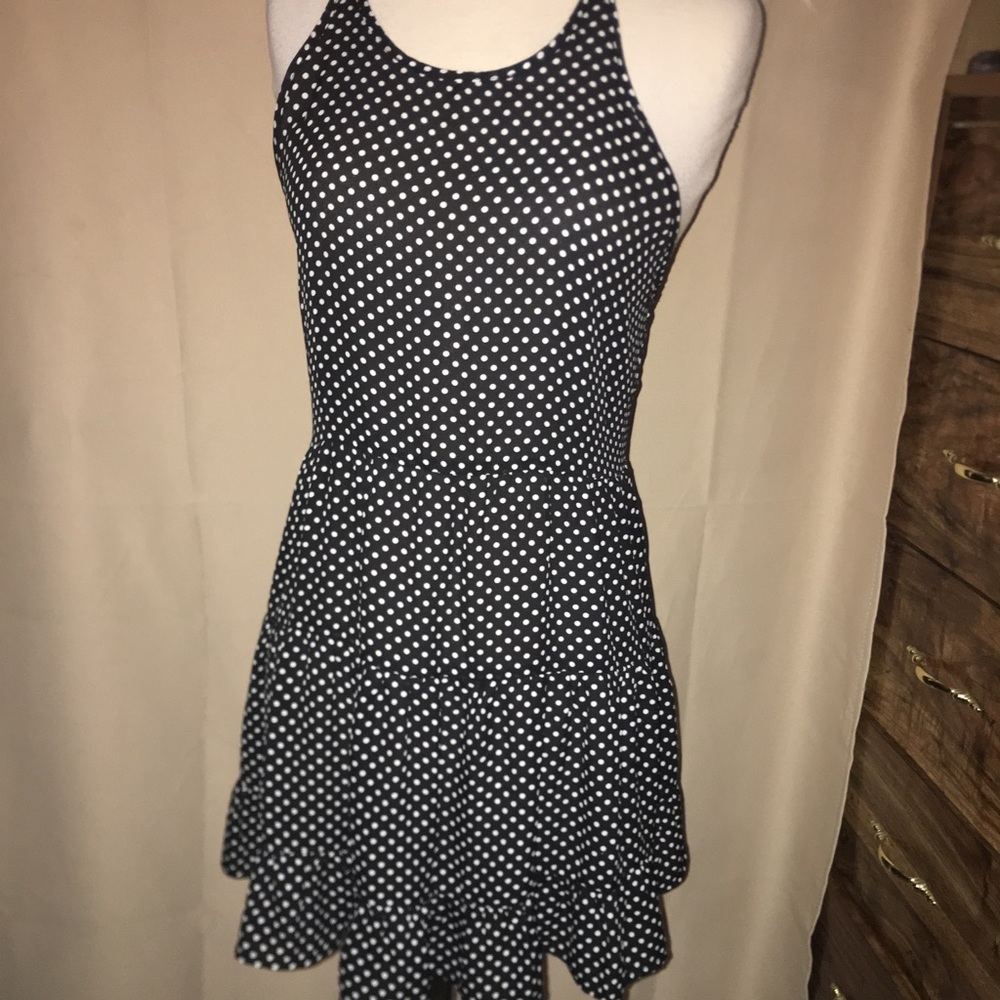 En Creme Black with white polka dot dress